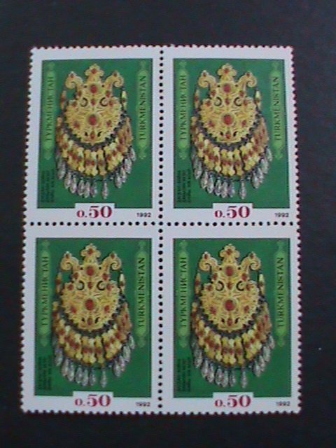 TURKMENISTAN-1992 SC#1  19TH CENTURY DEGTAN NECKLACE- MNH BLOCK VF- 1ST STAMP