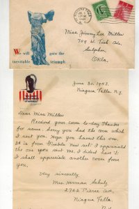 WW2 Patriotic 1943 WE WILL TRIUMPH & ILLUSTRATED LETTER NIAGARA FALLS NY