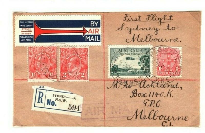 AUSTRALIA Air Mail First Flight Cover Sydney Melbourne 1930 {samwells} PA30