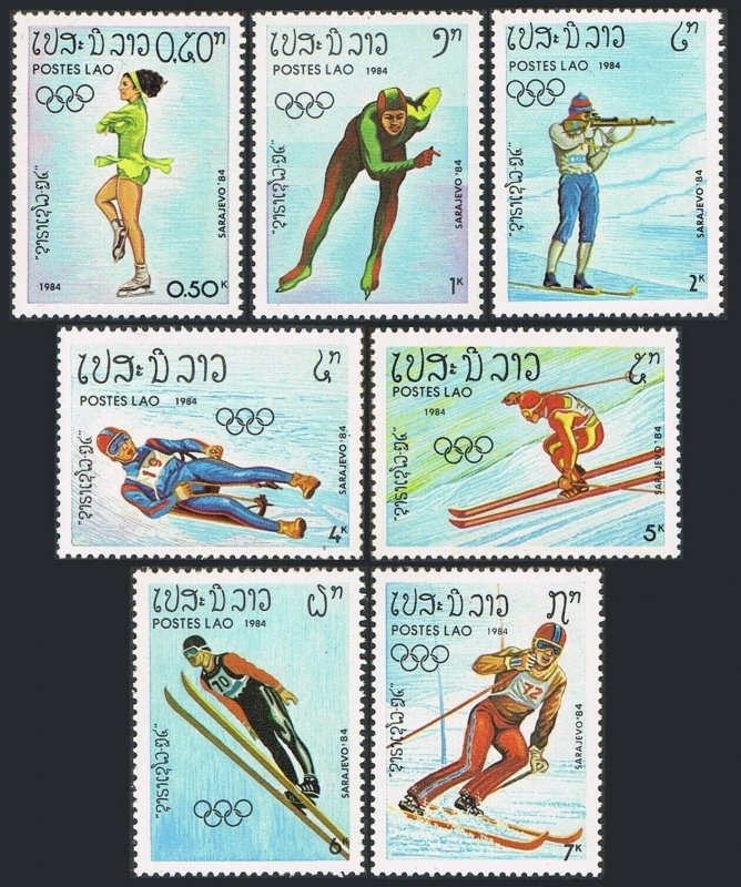 Laos 509-515,516,MNH.Michel 698-704,Bl.99. Olympics Sarajevo-1984.Biathlon,Luge, 