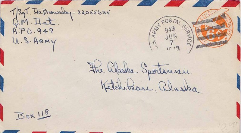 United States A.P.O.'s 6c Monoplane Air Envelope 1943 U.S. Army Postal Servic...