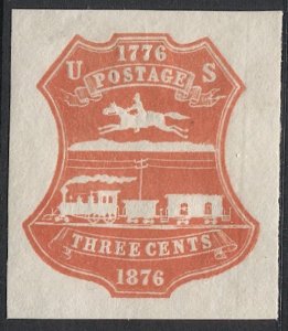 US 1875  Scott U218 3c red  Unused Cut Square VF, cv $30