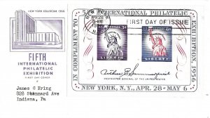 1956 FDC, #1075, 3c/8c FIPEX S/S, Artmaster (2) & House of Farnam