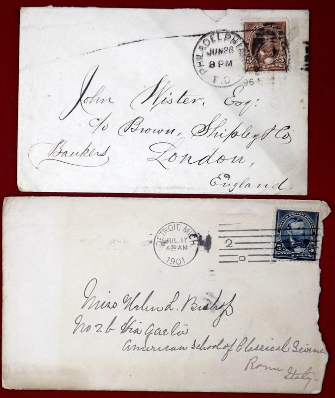  # 270 & 281  5c on 1896 & 1901 (2) Transatlantic Covers to Italy & England ~ X2