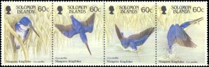 Solomon Islands #597, Complete Set, Strip of 4, 1989, Birds, Never Hinged