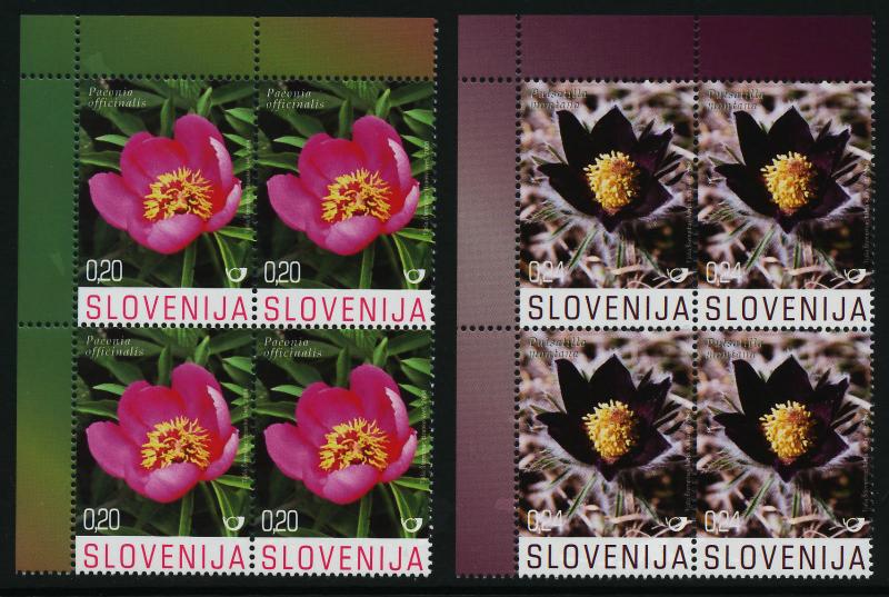 Slovenia 747-9 TL Blocks MNH Flowers, Paeonia, Iris