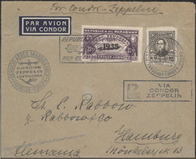 Paraguay 1935 Graf Zeppelin 6. SAF South America Flight Germany Cover 106924