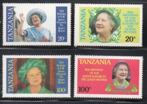 Tanzania Sc 267-270 1985 85th Birthday Queen Mother stamp  set mint NH