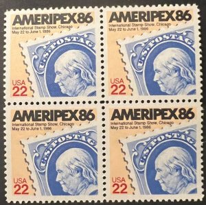 Scott#: 2145 - Ameripex '86 22¢ 1985 BEP Block of Four MNHOG