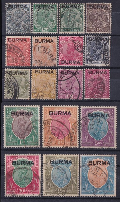 BURMA 1937 BURMA on KGV India set 3p - 25R RARE!