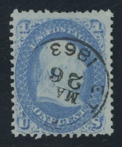 USA 63 - 1 cent no grill with sock on the nose 1863 revenue handstamp