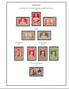 COLOR PRINTED INDOCHINA 1889-1949 STAMP ALBUM PAGES (35 illustrated pages)