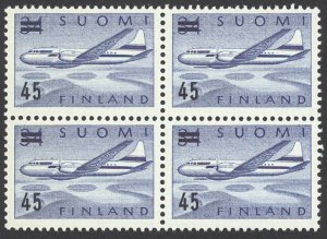 Finland Sc# C6 MNH block/4 1959 surcharged Convair 440 over Lakes