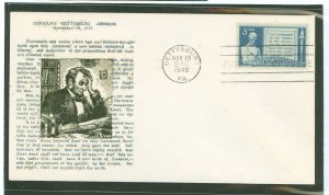 US 978 1948 3c Lincoln's Gettysburg address/85th anniversary on an unaddressed first day cover with an unknown cachet.