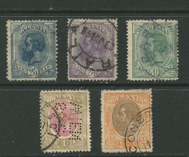 STAMP STATION PERTH Romania #126-128,130,131  King Carol I 1893 Used CV$15.00.