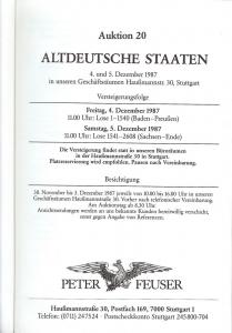 Feuser: Sale # 20  -  Auktion. 20 Altdeutsche Staaten, Pe...