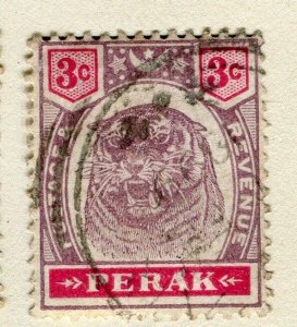 MALAYA PERAK;   1895 early classic Tiger issue fine used 3c. value