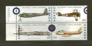 Canada Air Forces Aircraft (1) 46 Cent Issue Se-tenant Block of 4 MNH