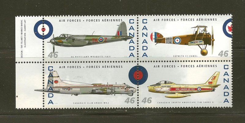 Canada Air Forces Aircraft (1) 46 Cent Issue Se-tenant Block of 4 MNH