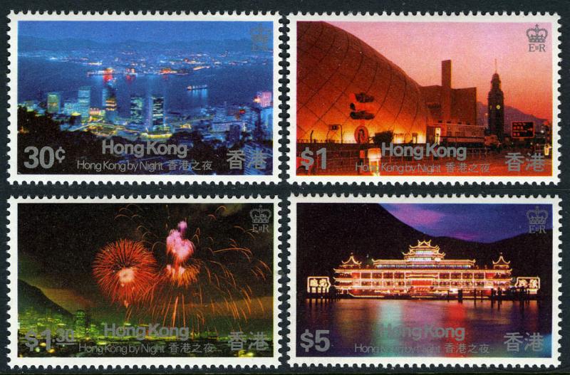 Hong Kong 415-418, MNH. Views by night.Harbor,Museum,Fireworks,Restauran, 1983