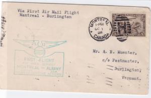 montreal to burlington  1928 first flight air mail stamps cover ref r15339