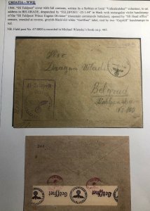 1944 SS Feldpost Prince Eugene Croatia German Occupation WW2 Cover To Belgrade