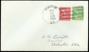 MAY 13, 1939, DIMPLE, NORTH CAROLINA CDS on Cover, DPO / D.P.O. Unusual Name!