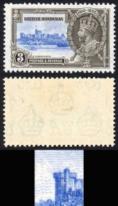 British Honduras SG143 1935 3c Silver Jubilee Vertical Line from Brunswick Tower