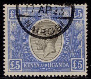 KENYA and UGANDA GV SG99, $5 black & blue FINE USED. Cat £120. fiscal LAW COURTS