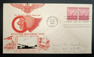 1940 Scouting Squadron Two Washington DC Los Angeles CA WWII Patriotic Cover FDC