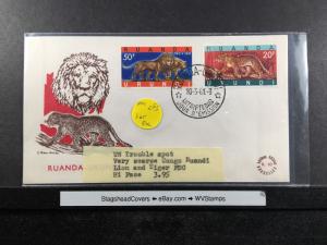 Rwanda FDC 10 Mar 1961 UN Trouble Spot Very Scarce Lion & Tiger Unaddressed