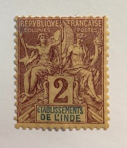 French India 1892 Scott 2 MH - 2c,  Navigation and Commerce