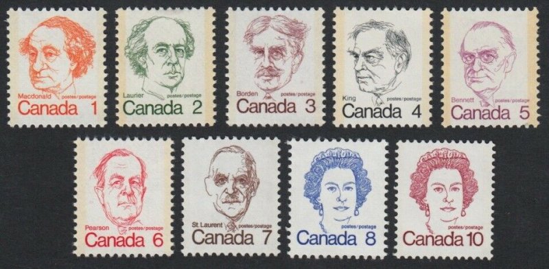 CARICATURE DEFINITIVES = PRIME MINISTERS = QUEEN = MNH Canada 1973-76 #586-93A