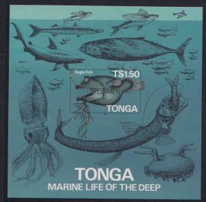 Tonga # 601, Marine Life of the Deep, SPECIMEN Souvenir Sheet, NH, 1/2 Cat.