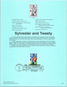 USPS SOUVENIR PAGE SYLVESTER AND TWEETY CARTOON CHARACTERS 1998