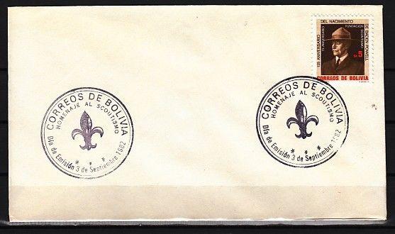 Bolivia, Scott cat. 683. Scouting Anniversary issue. Plain First day cover.