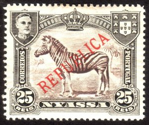 1911, Nyassa 25c, Plains Zebra, MH, Sc 55