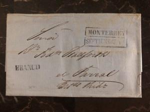 1863 Monterrey Mexico Stampless Letter sheet Cover To Parral Chihuahua