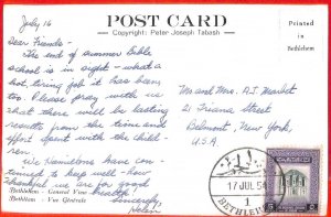 aa4019 -  JORDAN - POSTAL HISTORY -  POSTCARD from BETHLEHEM to the USA  1954