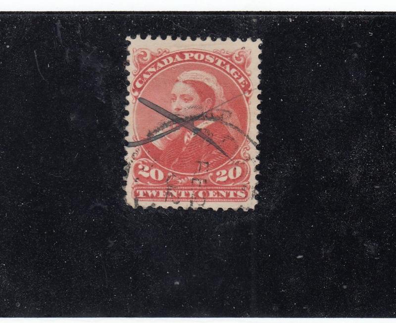 CANADA # 46 VF-20cts VERMILLION PEN CANCEL CAT VALUE $150