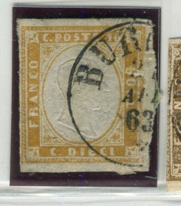 ITALY SARDINIA; 1855 classic Imperf issue used SHADE of 10c. value + POSTMARK