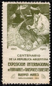 1910 Argentina Poster Stamp Argentine Republic International Exhibition Railways