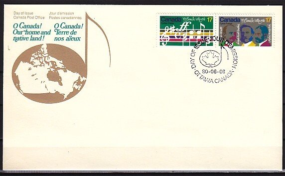 Canada, Scott cat. 857-858. National Anthem issue. First day cover. ^