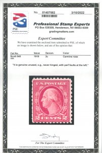 U.S. #540 MINT WITH PSE CERT OG NH