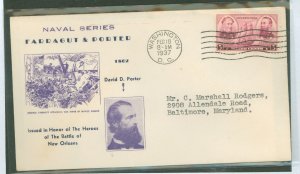 US 792 1937 3c Farragut + Porter/Battle of New Orleans - part of the Naval Series of the Army Navy Series on an addressed (typed