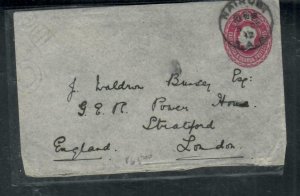 EAST AFRICA * UGANDA  COVER (P2908B) KGV6C PSE 1912 NAIROBI TO ENGLAND