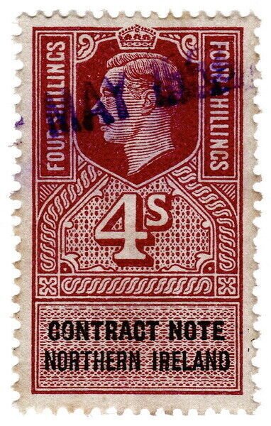 (I.B) George VI Revenue : Contract Note 4/- (Northern Ireland)