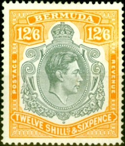 Bermuda 1944 12s6d Grey & Pale Orange SG120ce 'Broken Lower Right Scroll' Fin...