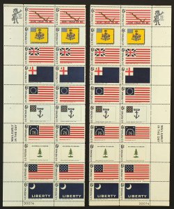 U.S. Mint Stamp Scott #1354a 6c Flags Matching Set of 2 Plate # Blocks