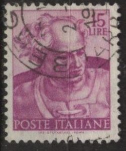 Italy 816 (used) 15 lire Michelangelo’s Joel, brt lilac (1961)